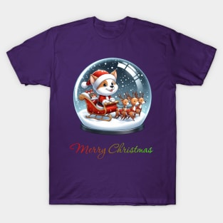 Puppy as Santa with reindeers T-Shirt